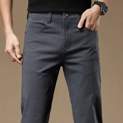 Everyday men's straight-leg trousers, a classic tailored fit for comfort & durability. Smart casual bottoms.