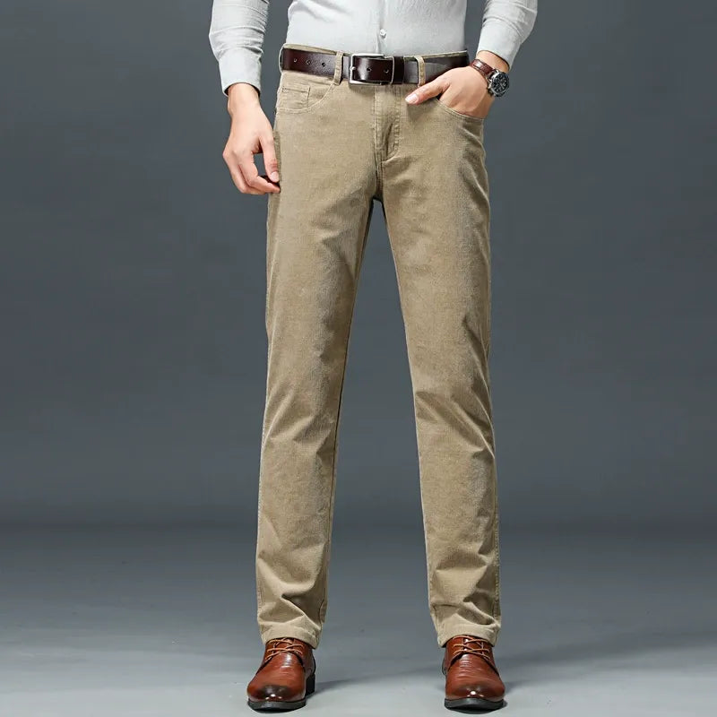 Men's classic stretch corduroy pants, straight leg for all-day comfort & versatile style.