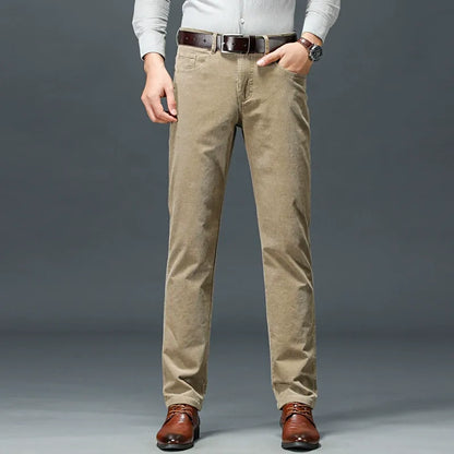 Men's classic stretch corduroy pants, straight leg for all-day comfort & versatile style.