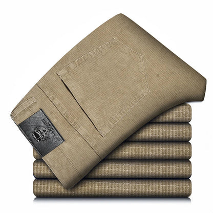 Versatile men's stretch corduroy pants, perfect for casual or smart casual looks with comfort.