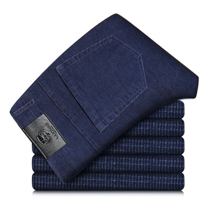 Men's fashion: classic stretch corduroy straight leg pants, versatile smart casual comfort.