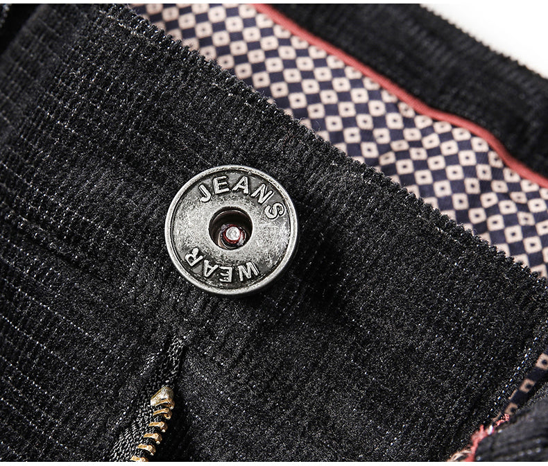 Textured corduroy men's casual pants with stretch, a versatile and comfortable fashion choice.