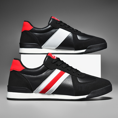 Striped men's comfort sneakers, great for athletic activities or casual wear.