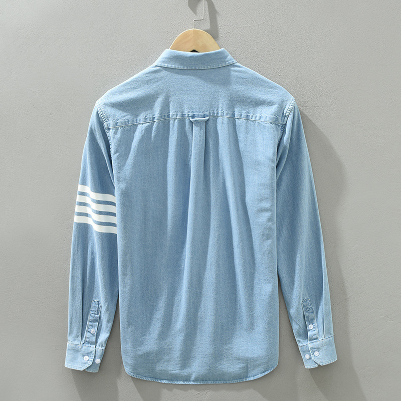 Comfortable men's casual striped shirt in blue, a stylish long-sleeve top for everyday menswear.