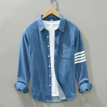 Versatile men's striped casual shirt available in gray, ideal for classic everyday style and comfort.