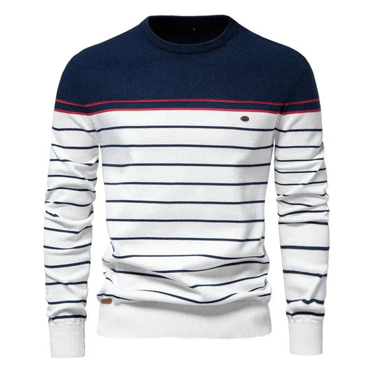 Men's classic striped pullover sweater, long sleeve, ideal for casual wear & everyday style.