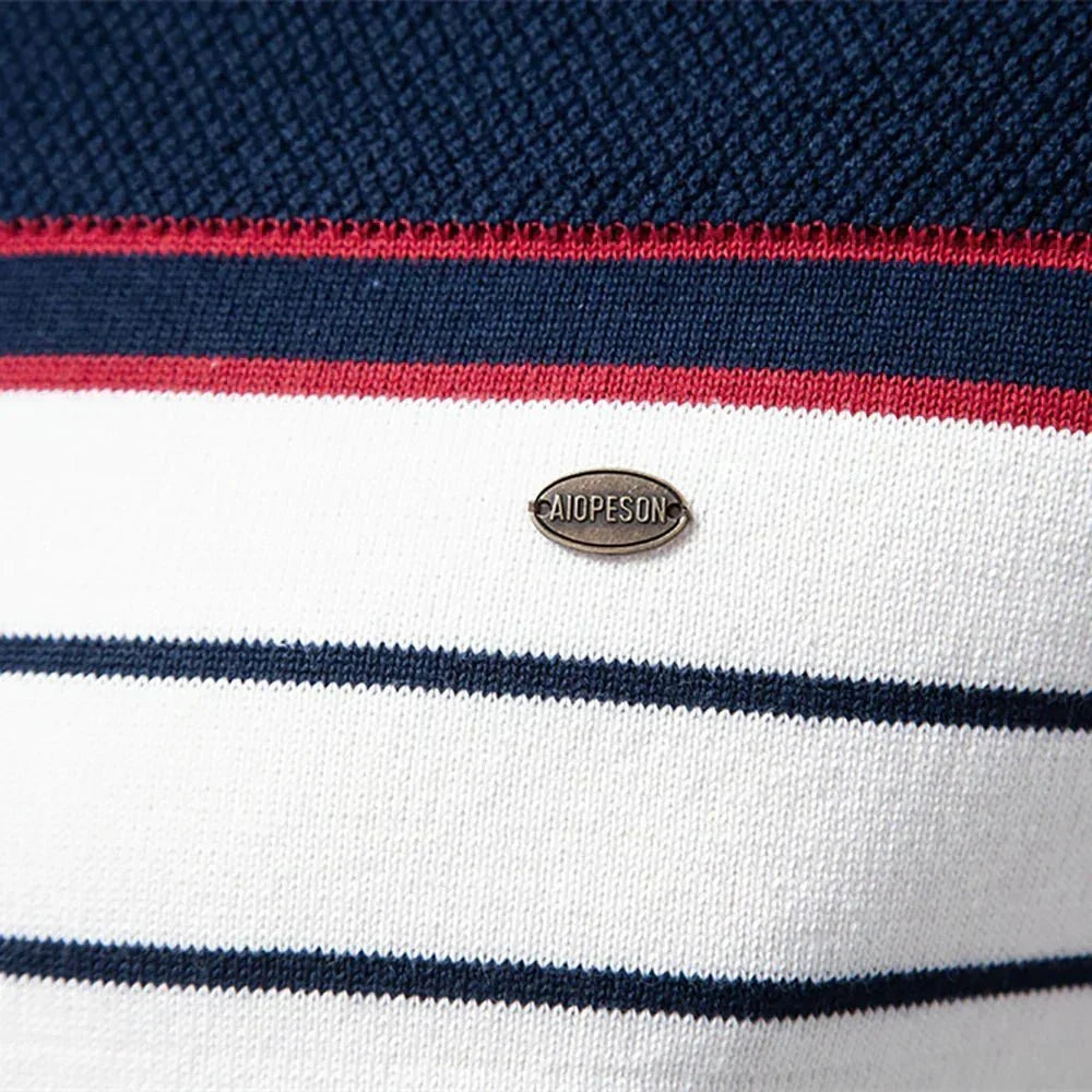 Men's classic long sleeve striped sweater, a staple pullover for effortless casual style.