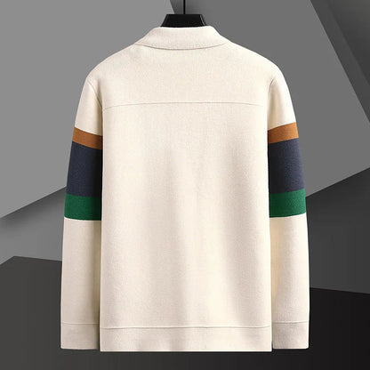 Stylish men's striped varsity bomber jacket, ideal for fall & spring fashion with a comfortable button-up design.