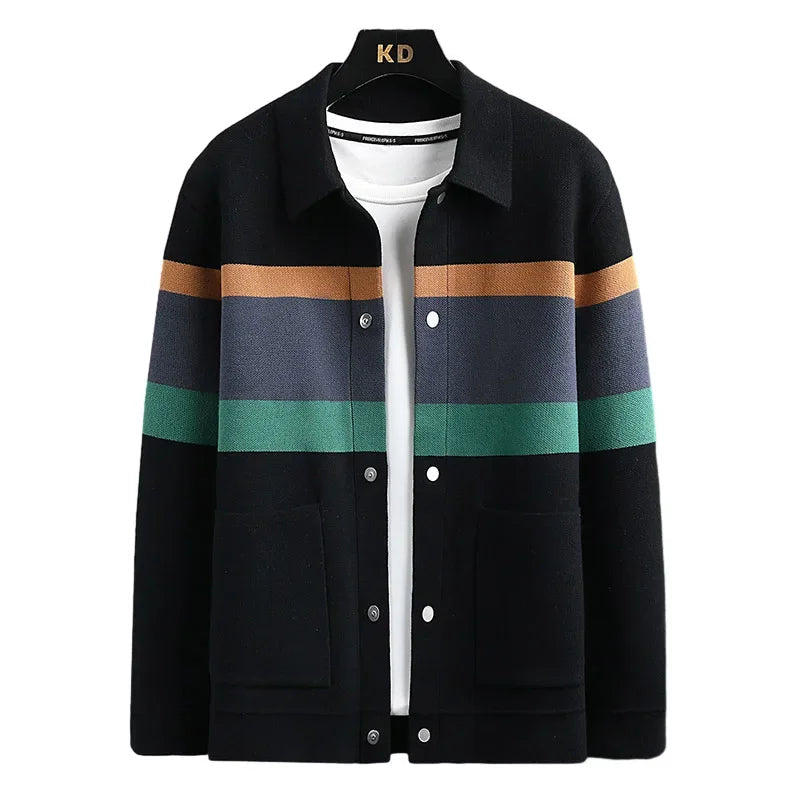Men's classic striped jacket, a timeless varsity bomber with a casual, comfortable fit for everyday wear.