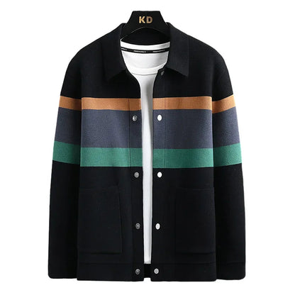 Men's classic striped jacket, a timeless varsity bomber with a casual, comfortable fit for everyday wear.