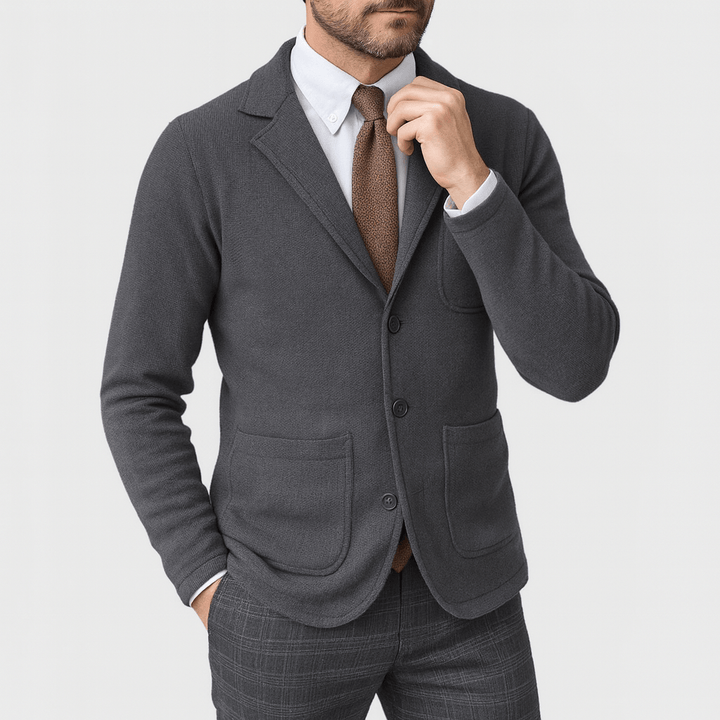 Professional men's single-breasted blazer for business. Smart, tailored classic outerwear.