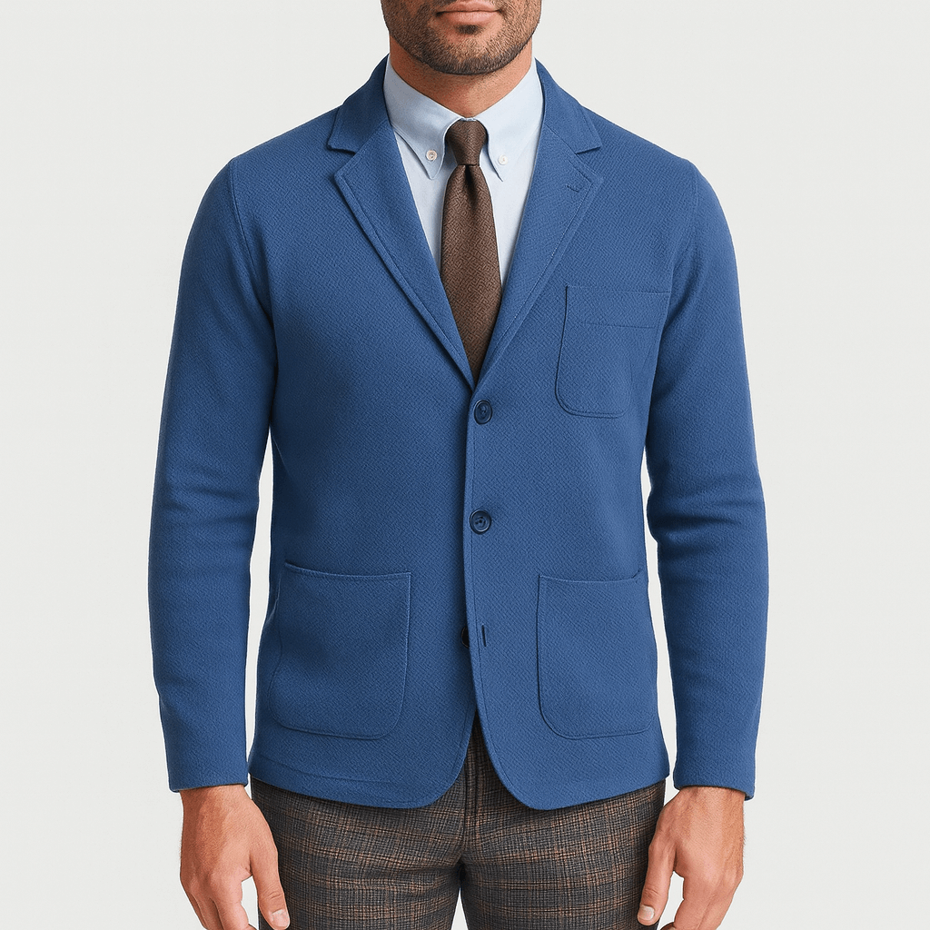 Versatile men's classic tailored blazer, suitable for formal events or elevated casual wear.