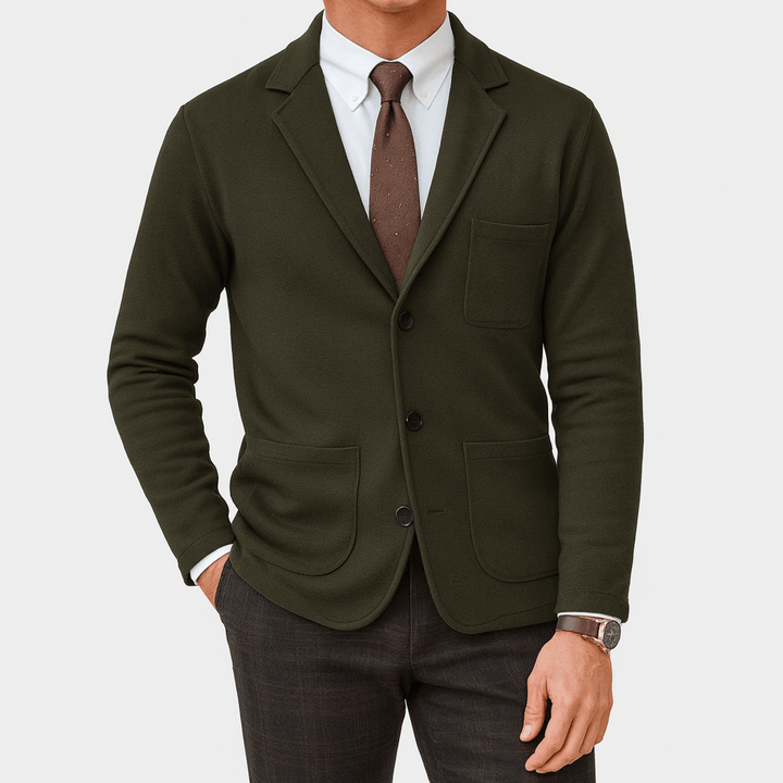 Sophisticated men's classic tailored blazer, a versatile outerwear piece for formal, business, or casual occasions.