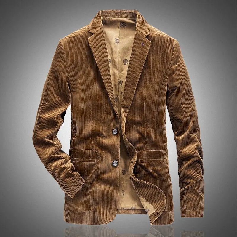 Men's classic tailored blazer, two-button design with notch lapel for smart casual & professional wear.