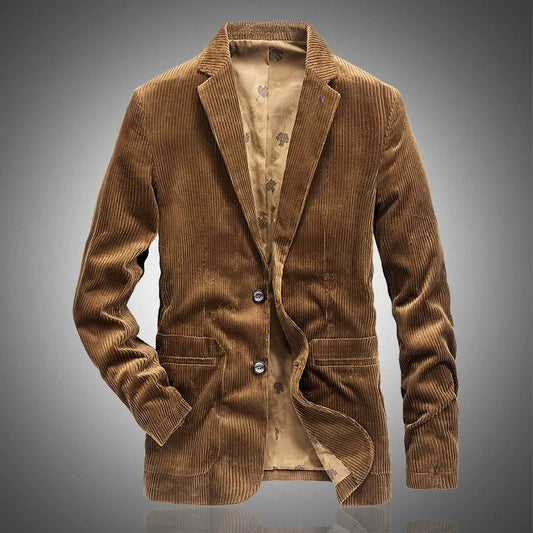 Men's classic tailored blazer, two-button design with notch lapel for smart casual & professional wear.