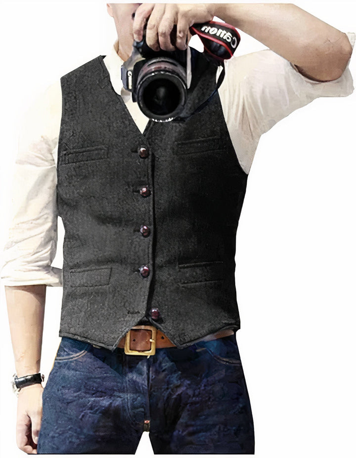 Men's classic tailored vest, perfect for formal or smart casual layering, exuding timeless sophistication and style.