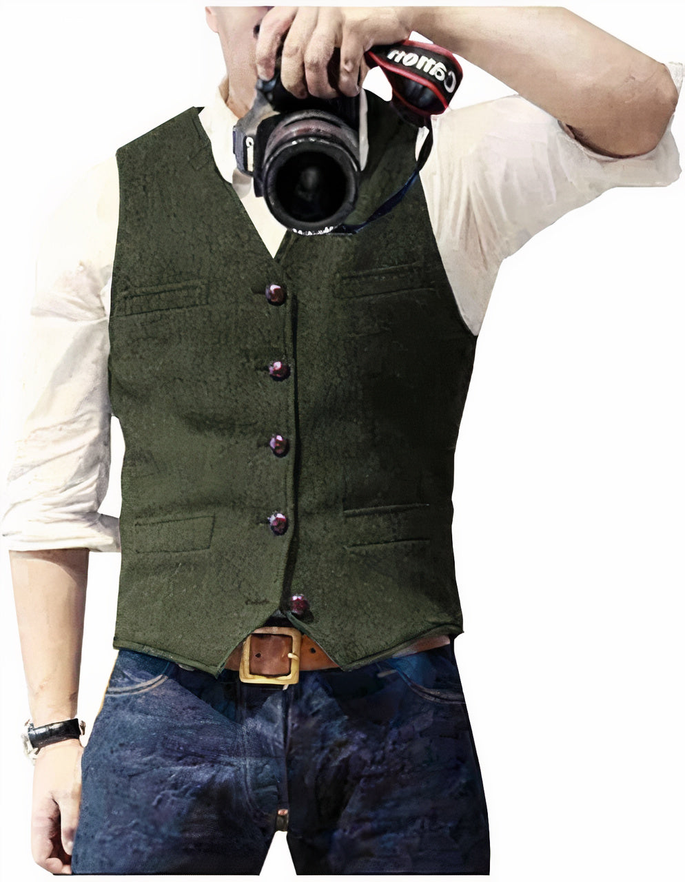 Versatile men's tailored vest, ideal for casual layering over a shirt, creating a smart yet relaxed look.