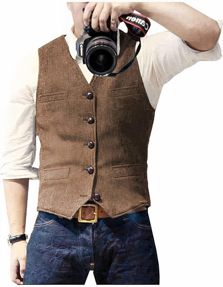 Timeless men's tailored vest, a versatile layering piece for both elegant formal wear and smart casual ensembles.