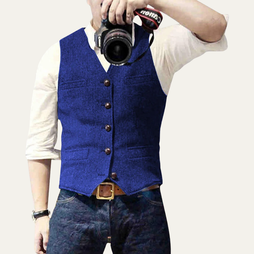 Stylish men's business waistcoat. Tailored button-up vest, perfect for layering over shirts for a sharp look.