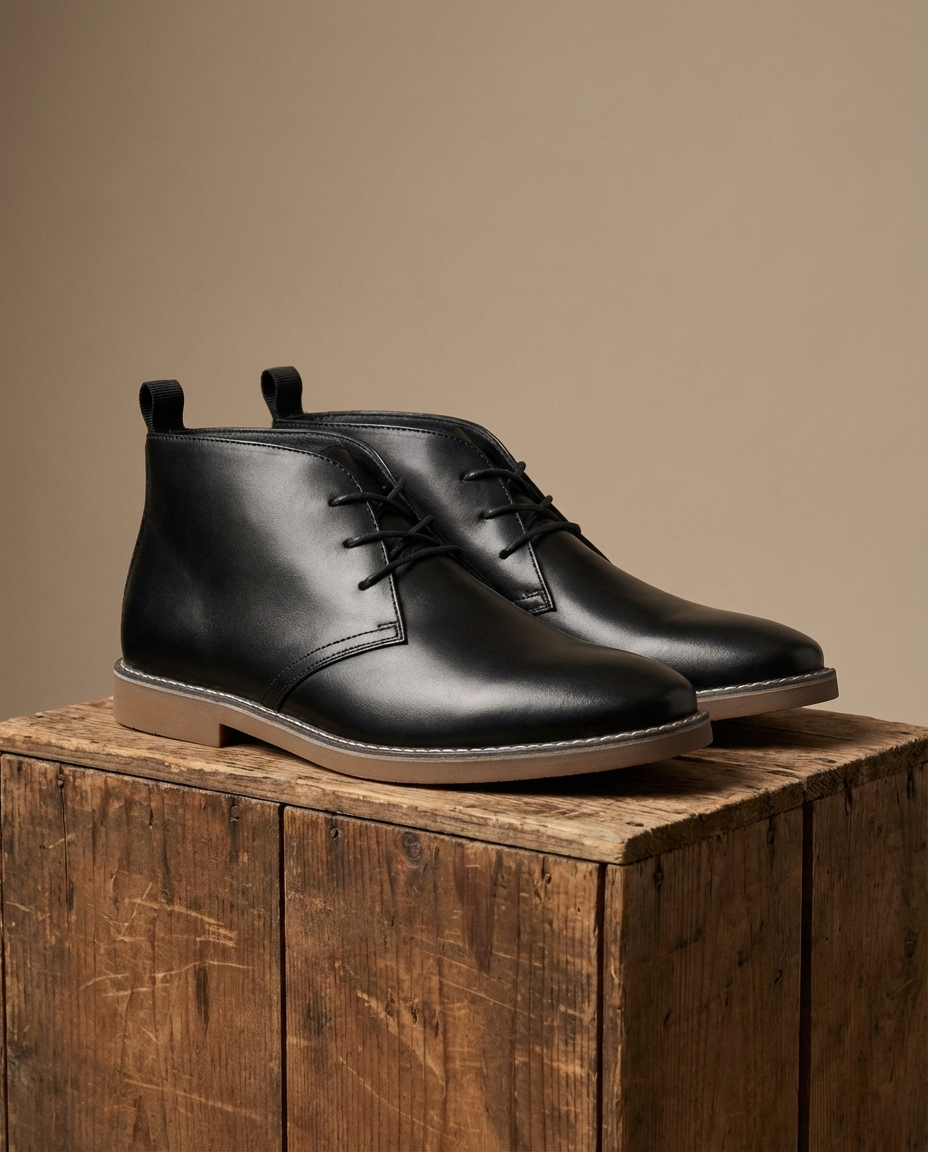 Durable men's full-grain leather desert boots, comfortable for daily use and versatile footwear.