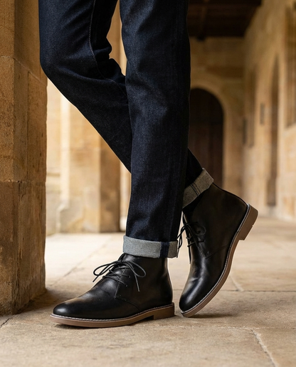 Stylish men's leather desert boots, ideal comfortable footwear for a rugged yet fashionable look.