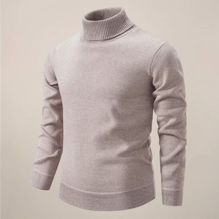 Modern men's elegant knit turtleneck sweater. Warm & comfortable, perfect for elevated casual style.