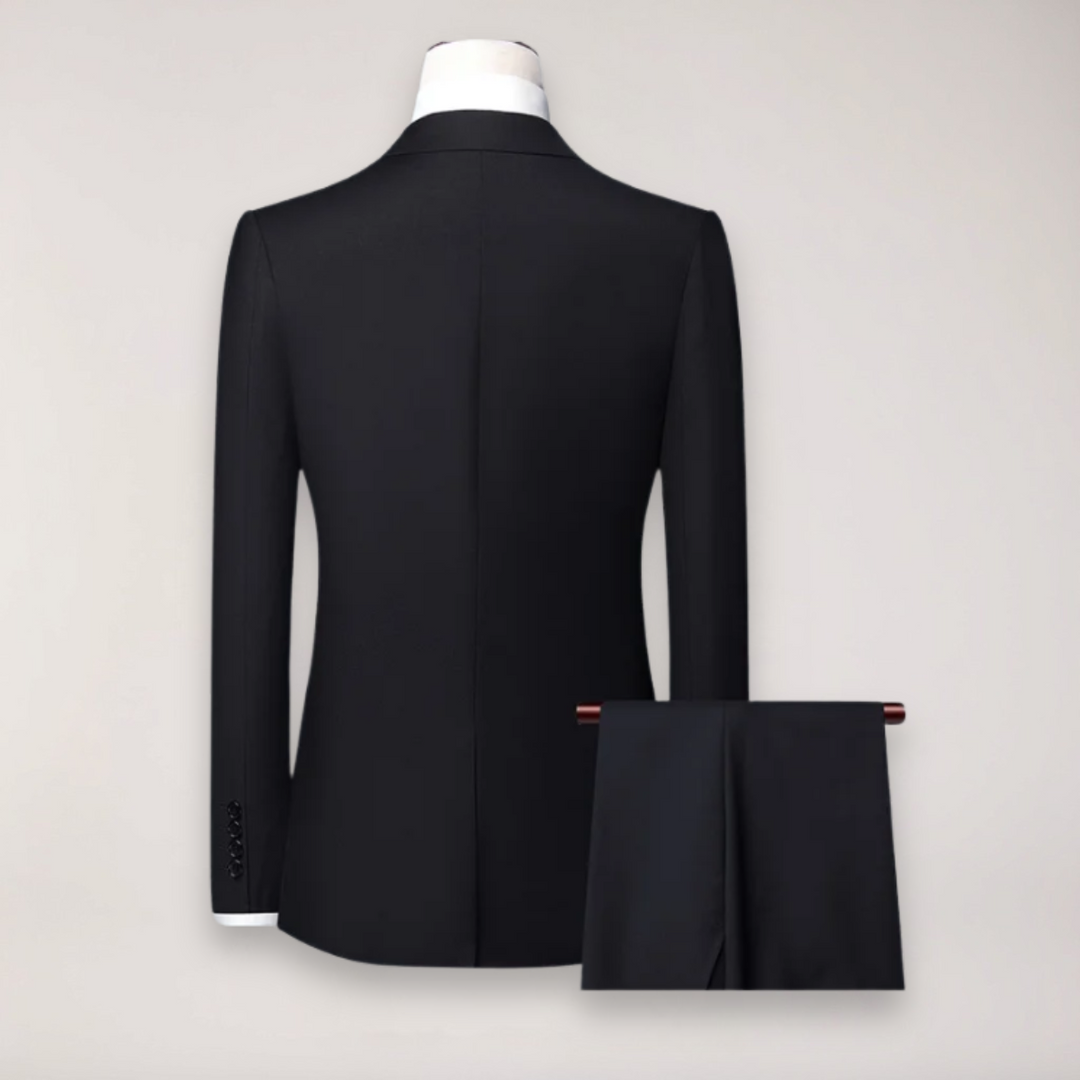 Stylish men's navy blue tailored suit, perfect for business meetings, formal events & everyday office wear.