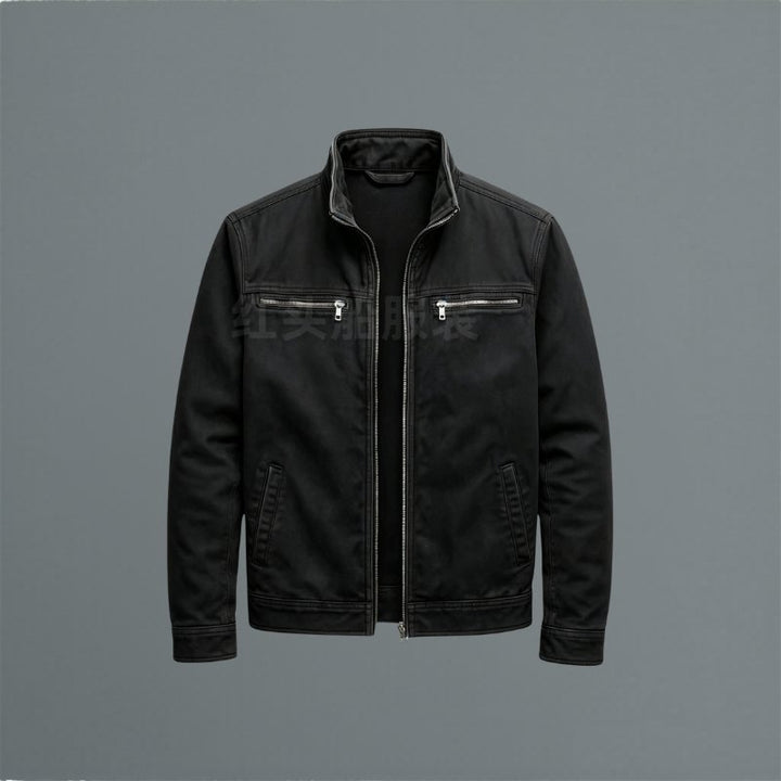 Durable men's utility jacket with sturdy zipper & classic collar, essential everyday outerwear for men.