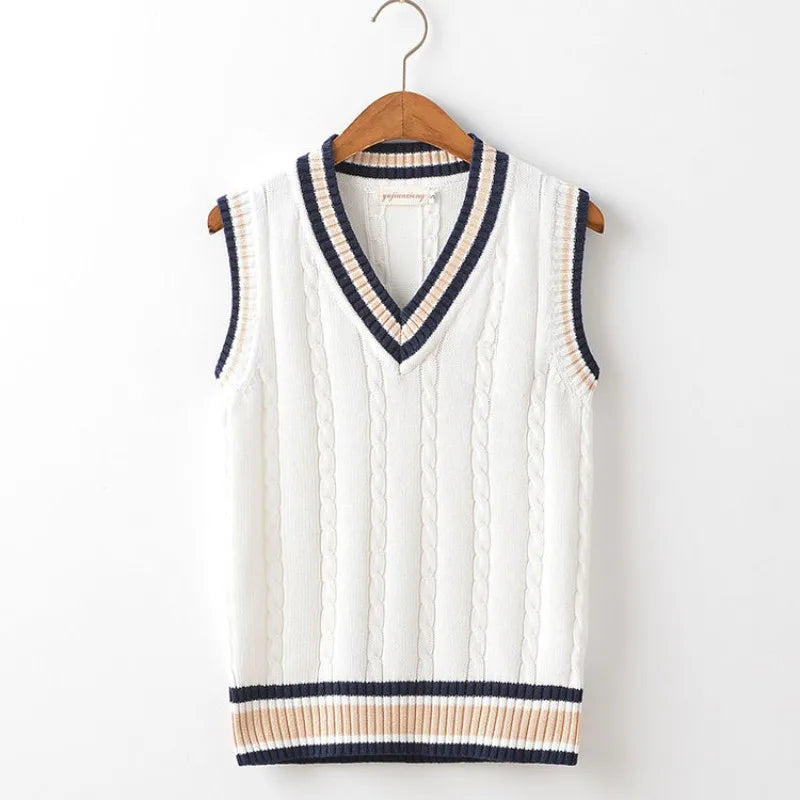Comfortable men's knit V-neck sleeveless sweater, ideal for casual wear & adding a classic touch to outfits.