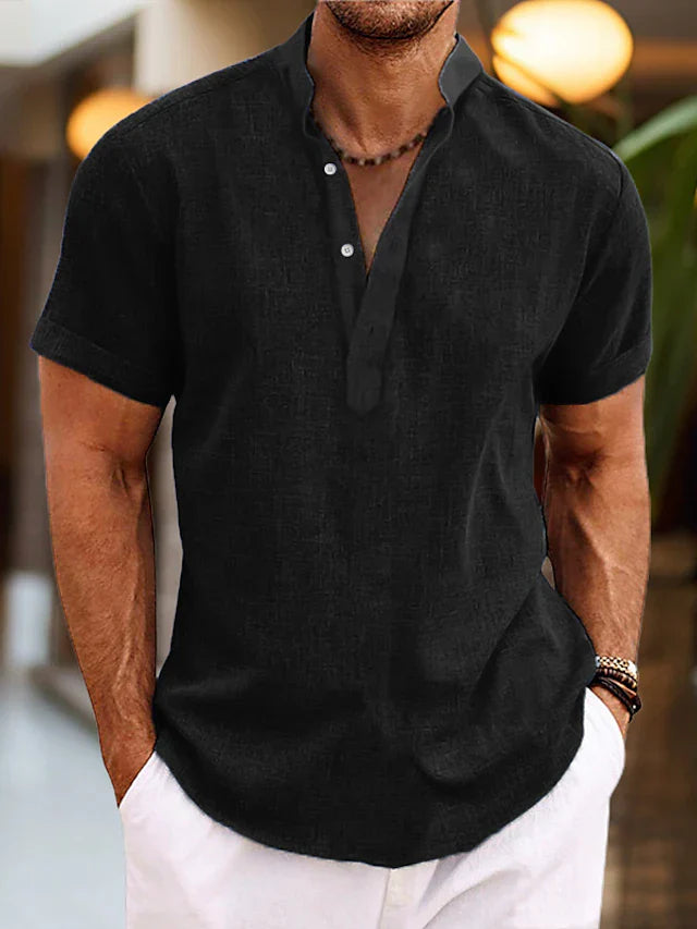 Relaxed fit men's V-neck polo in a breathable fabric, great for daily casual outfits.