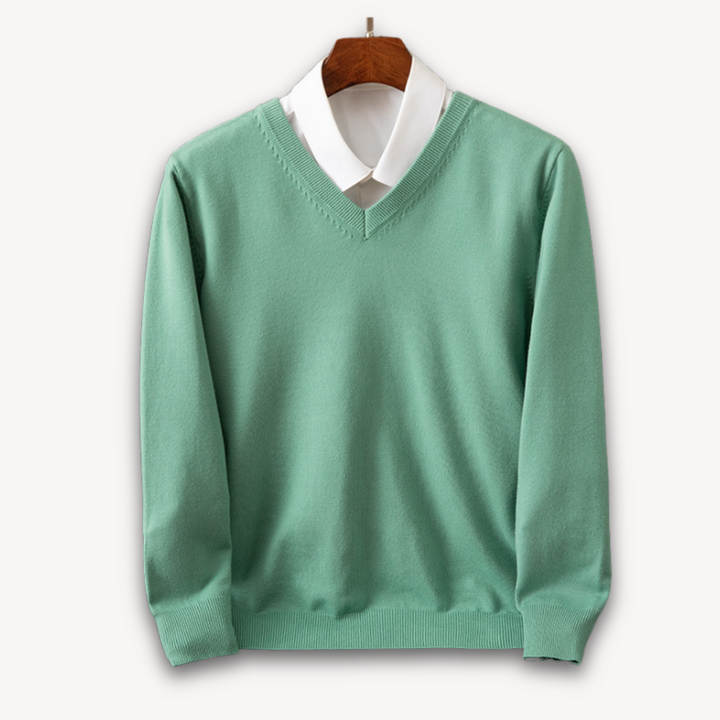 Stylish men's V-neck sweater, long sleeve, slim fit mens apparel, a versatile addition to any wardrobe.