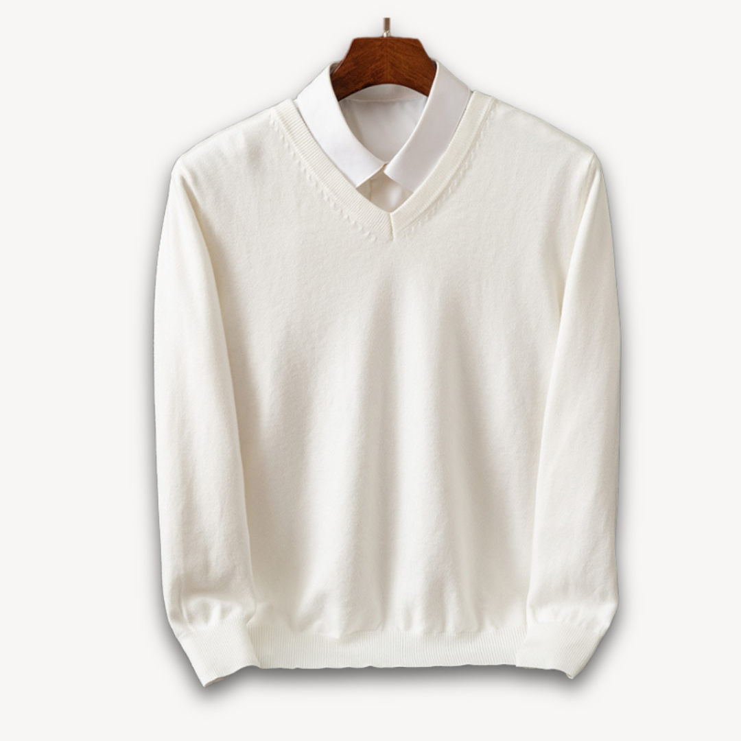 Formal men's V-neck sweater, slim fit, long sleeve, perfect for a professional or dressy casual look.