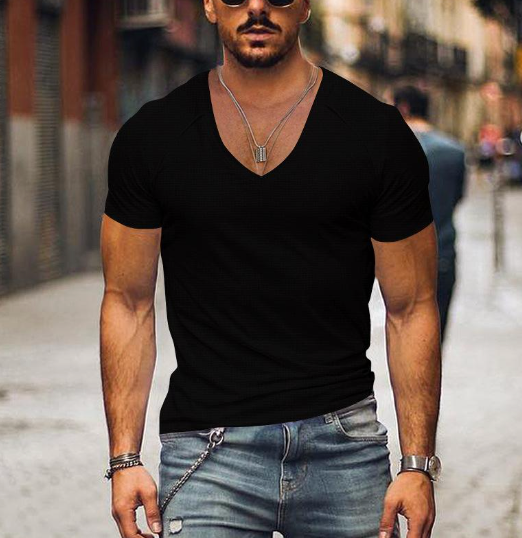 Men's classic v-neck t-shirt with short sleeves for everyday comfort & versatile casual style.