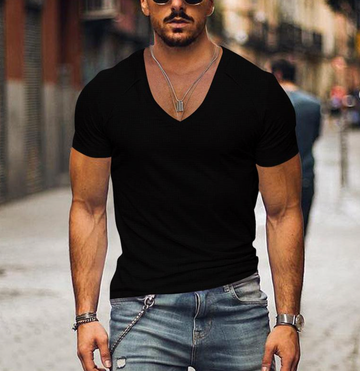 Men's classic v-neck t-shirt with short sleeves for everyday comfort & versatile casual style.