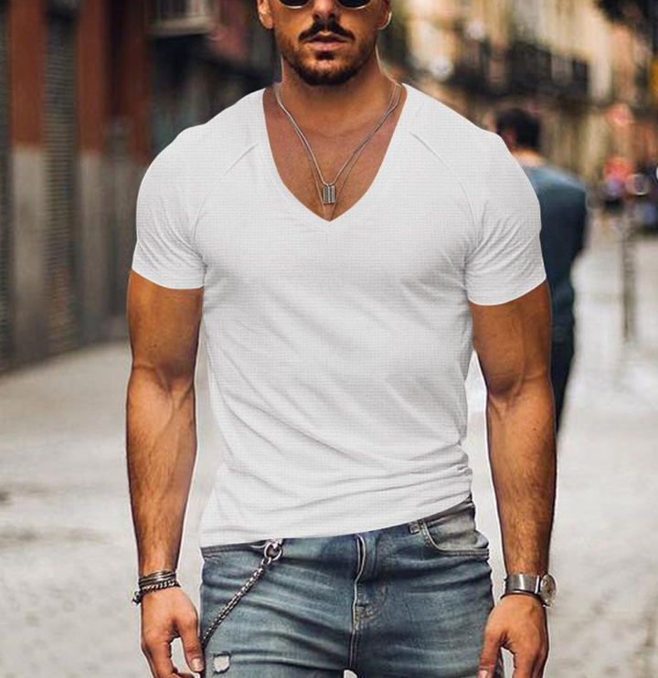 Soft men's V-neck tee, perfect for everyday comfort, casual wear, and a relaxed summer essential.