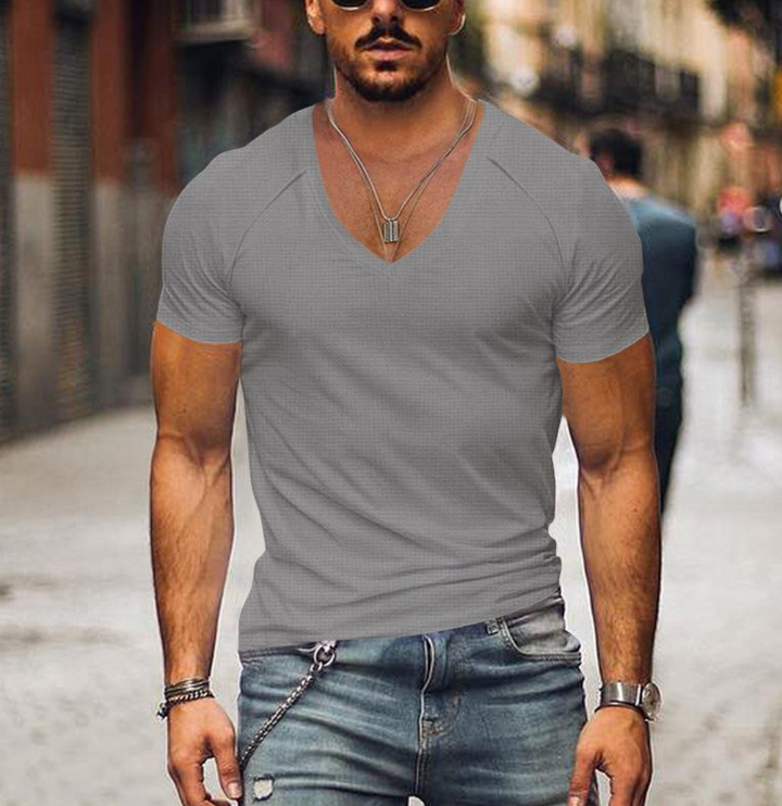 Stylish men's v-neck t-shirt. A versatile basic top for modern men's fashion & casual everyday outfits.
