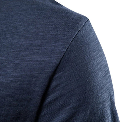 Men's comfortable V-neck tailored shirt, slim fit, short sleeve, great for active casual everyday wear.