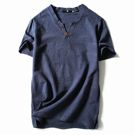 Men's classic V-neck tee in soft cotton, perfect for casual summer wear & everyday comfort. Short sleeve, relaxed fit.