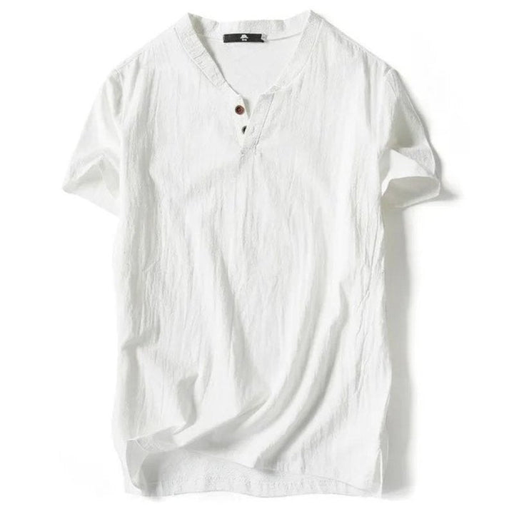 Comfortable men's short sleeve V-neck tee, perfect for summer casual wear and relaxed daily outfits.