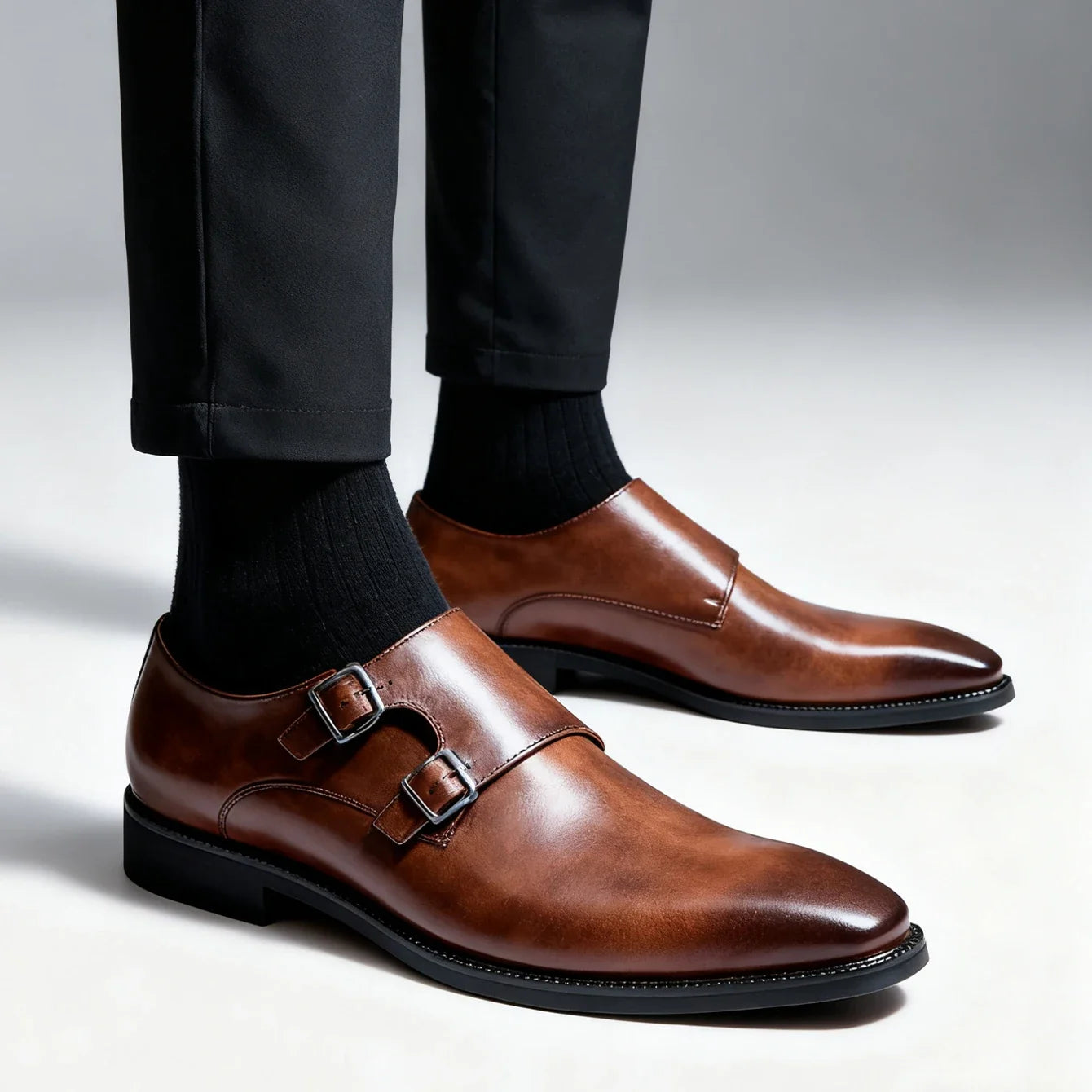 Men's Classic Valmont Loafers in rich brown with elegant double buckles. Perfect dress shoes.