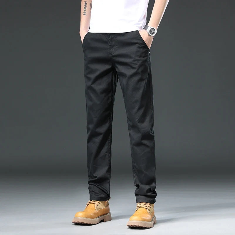 Black men's versatile trousers, suitable for smart casual, office attire, and comfortable everyday wear.