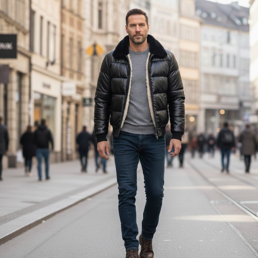 Men's classic vintage insulated winter jacket for cold weather warmth. Durable outerwear in a timeless style.