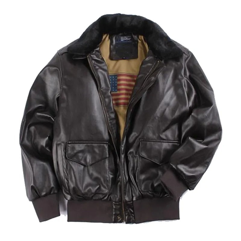 Men's classic vintage leather motorcycle jacket in black, perfect for winter warmth & stylish riding gear.