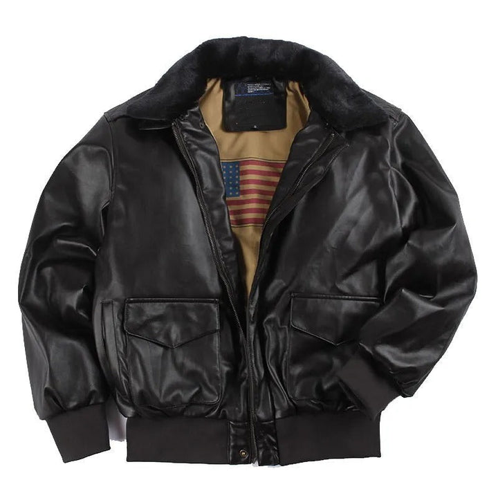 Warm men's vintage brown leather motorcycle jacket. Ideal classic biker outerwear for winter rides & casual style.
