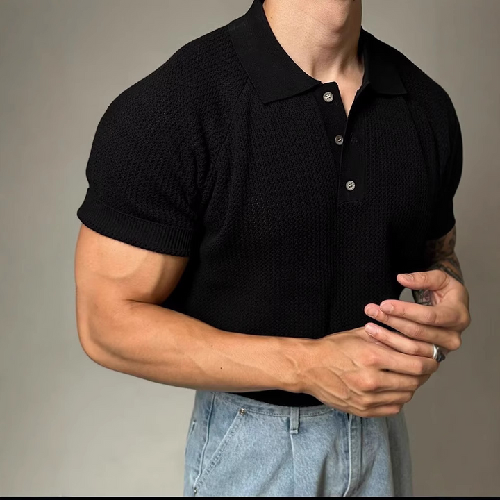 Men's short-sleeve collared waffle shirt, classic style, textured, perfect for everyday casual.