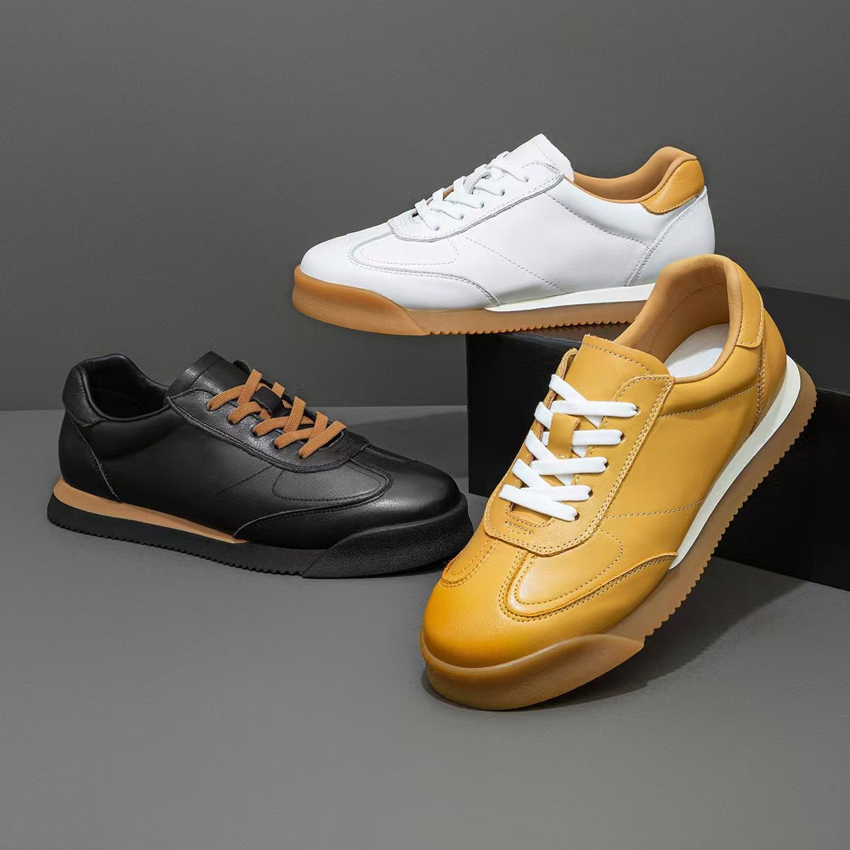 Comfortable men's leather lifestyle sneakers. Classic style casual shoe for everyday wear.