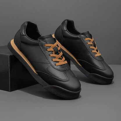 Men's classic genuine leather lifestyle sneakers, comfortable everyday casual shoes in neutral colors.