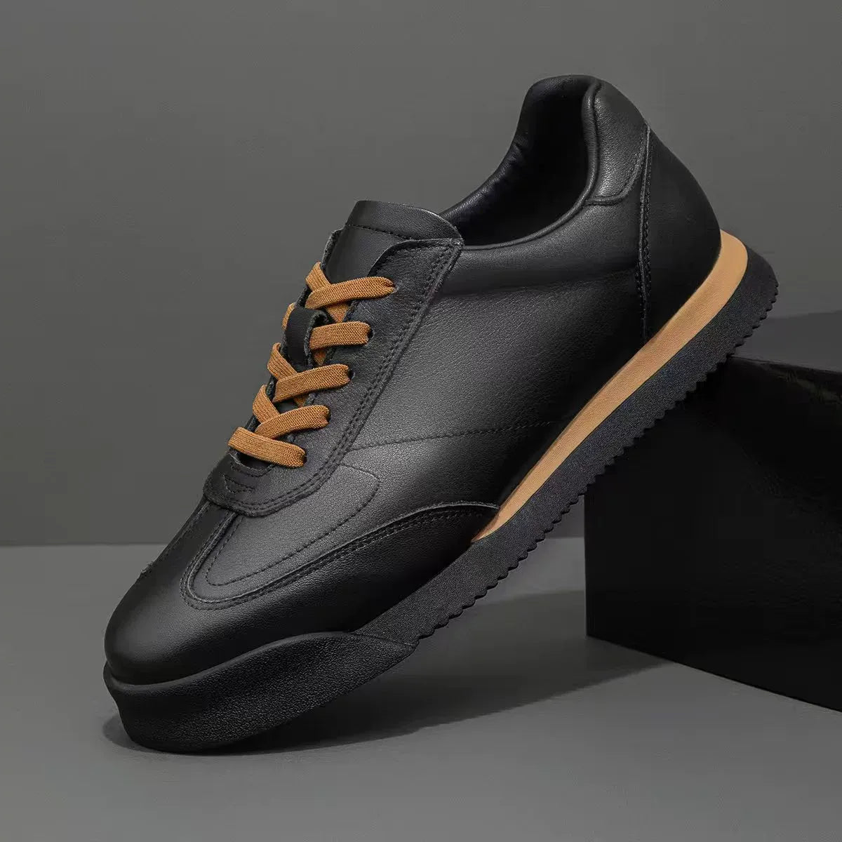 Durable men's genuine leather classic sneakers. Comfortable everyday lifestyle shoe in neutral tones.