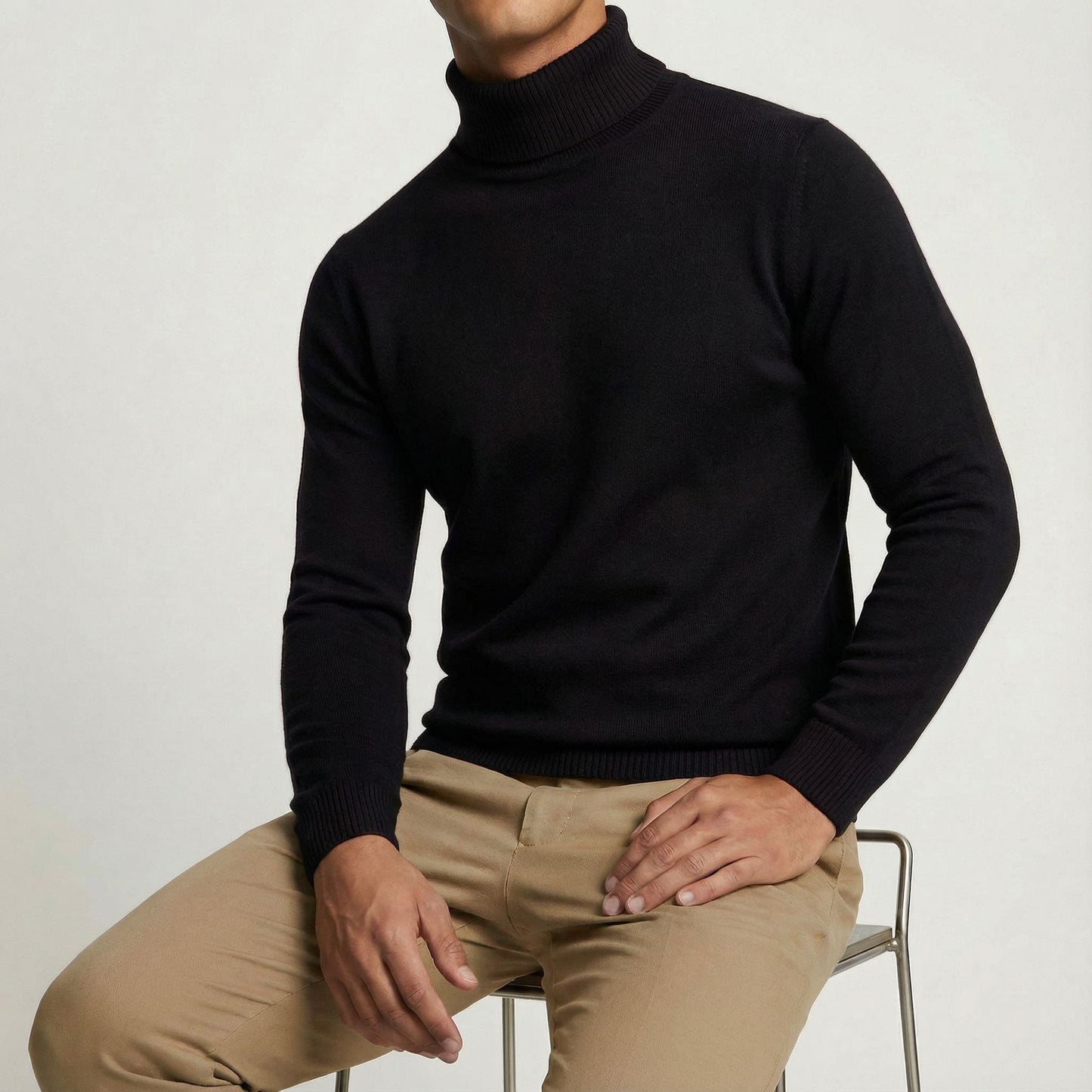 Stylish men's classic turtleneck pullover, warm & elegant for winter fashion. Ideal for smart casual looks.