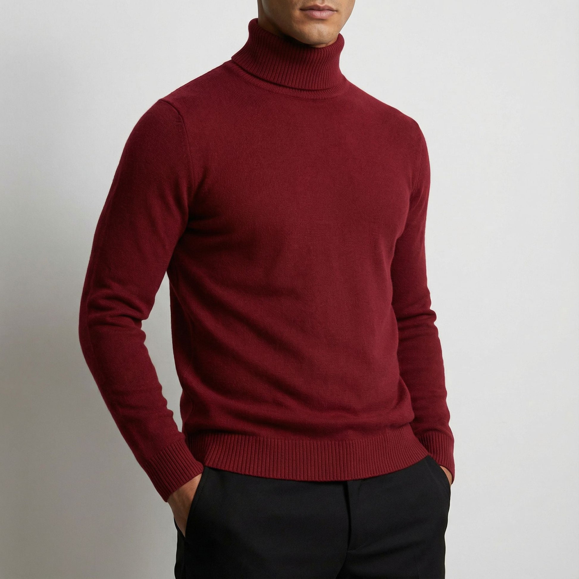 Men's classic turtleneck sweater, comfortable & elegant winter fashion essential. Perfect for cold weather.